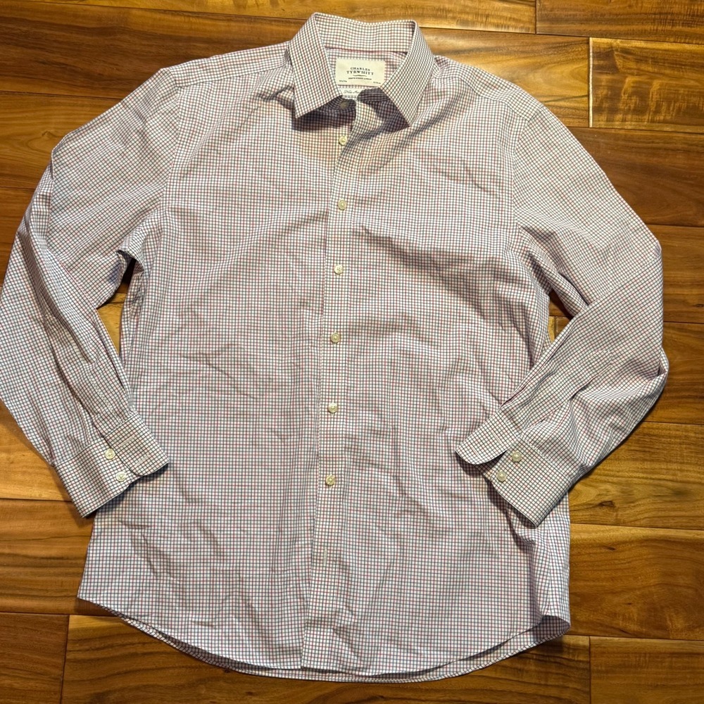 Charles Tyrwhitt Mens 16.5 34 Non Iron Slim Fit Dress Shirt Checker Plaid